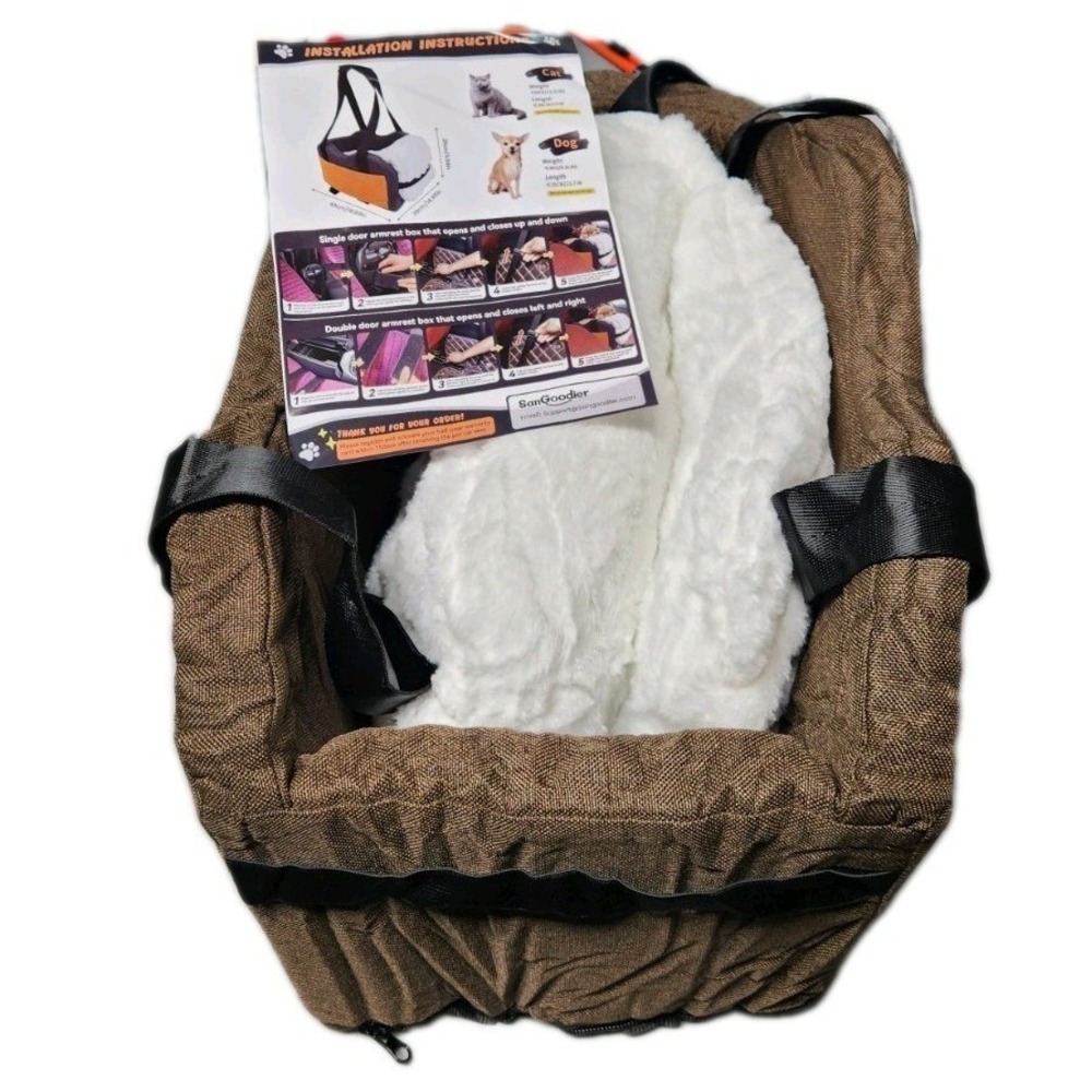 Center Console Dog Car Seat for Small Dogs w/ Bunny Fleece Anti-Slip Booster New